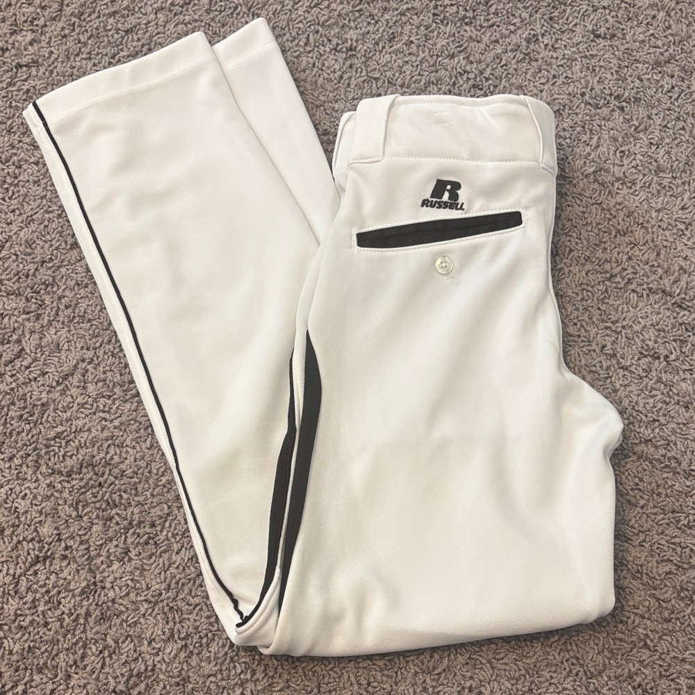 RusselYouth Deluxe Relaxed Fit Baseball Pants white with black